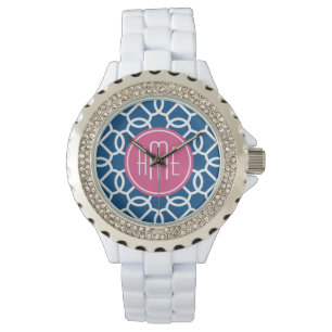 Monogrammen van het hete roze en blauwe geometrisc horloge