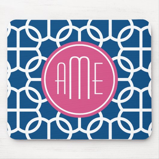 Monogrammen van het hete roze en blauwe geometrisc muismat (Voorkant)
