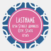 Monogrammen van het hete roze en blauwe geometrisc ronde sticker (Voorkant)