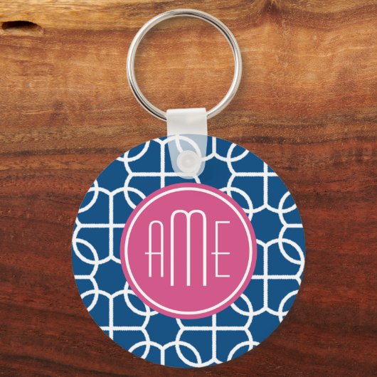 Monogrammen van het hete roze en blauwe geometrisc sleutelhanger (Voorkant)