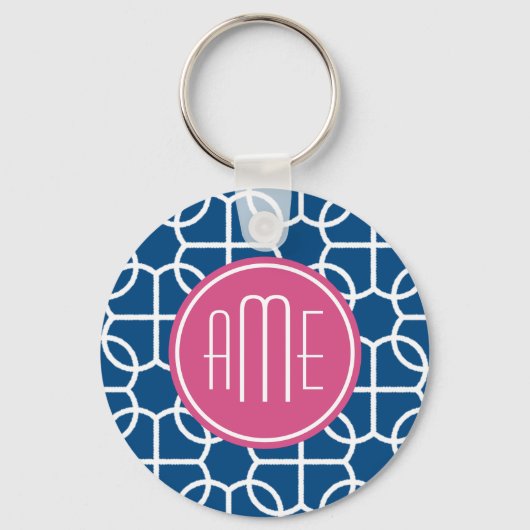 Monogrammen van het hete roze en blauwe geometrisc sleutelhanger (Achterkant)