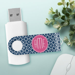 Monogrammen van het hete roze en blauwe geometrisc USB stick
