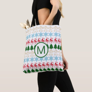 Monogrammen van het kerstfeestfeest tote bag