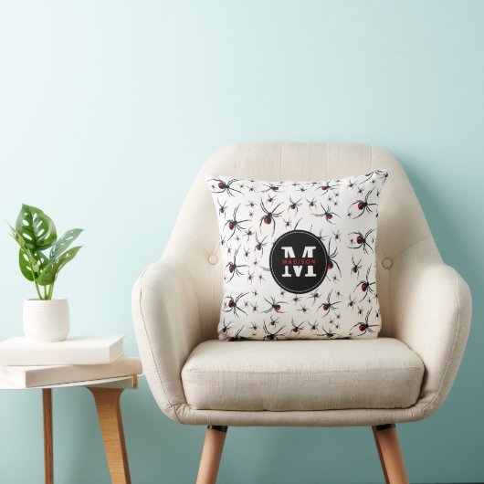 Monogrammen van het rode en zwarte spinpatroon kussen (Stoel)