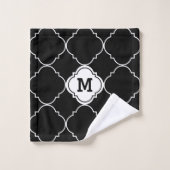 Monogrammen van het zwart-wit Quatrefoil Patroon Bad Handdoek (Wasdoekje)