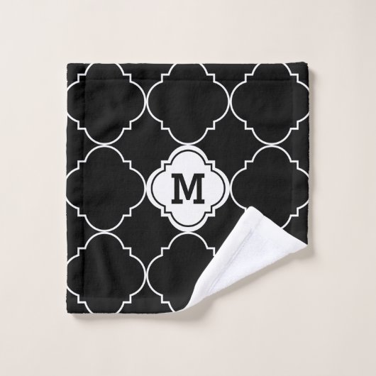 Monogrammen van het zwart-wit Quatrefoil Patroon Bad Handdoek (Wasdoekje)