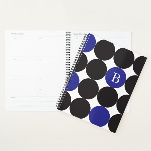 Monogrammen van het zwarte blauwpuntenpatroon planner (Display)