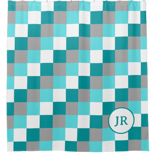 Monogrammen van Initialen op Blauwgroen en Aqua Ge Douchegordijn (Voorkant)