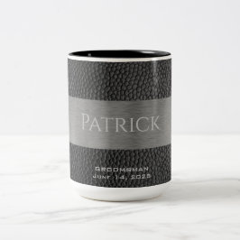 Monogrammen van leder- en metaalafdrukken tweekleurige koffiemok