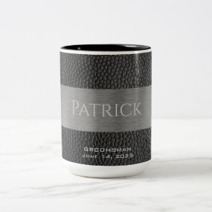 Monogrammen van leder- en metaalafdrukken tweekleurige koffiemok