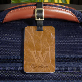 Monogrammen van lederen Koe van gemiddelde eik bru Bagagelabel