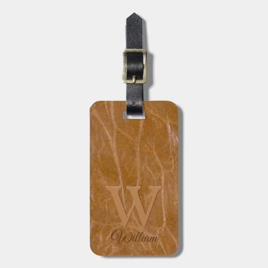 Monogrammen van lederen Koe van gemiddelde eik bru Bagagelabel (Voorkant verticaal)