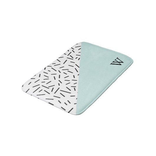 Monogrammen van lichtblauw en geometrisch patroon badmat (Gekanteld)