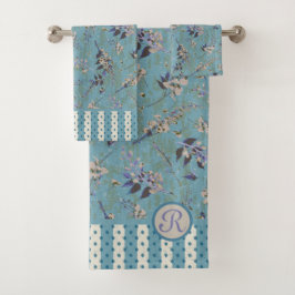  monogrammen van met Wisteria Tossed Flowers Bad Handdoek