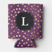 Monogrammen van Paarse en goudglitter Polka Dot Blikjeskoeler (Voorkant)