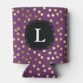 Monogrammen van Paarse en goudglitter Polka Dot Blikjeskoeler (Achterkant)