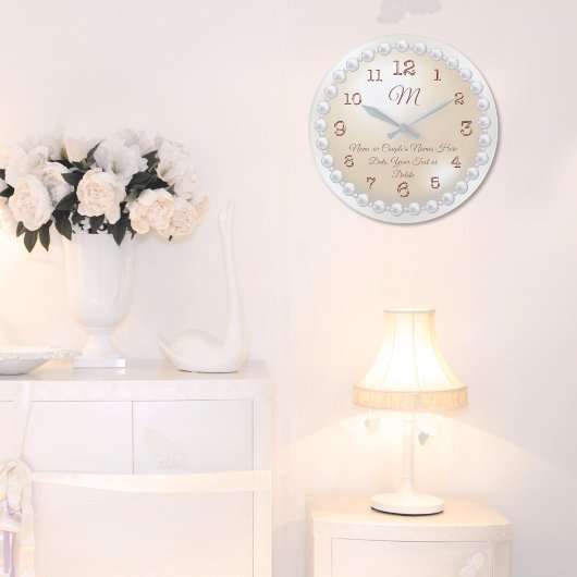 Monogrammen van parelklok, gepersonaliseerd grote klok