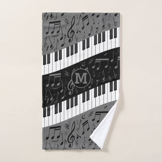 Monogrammen van pianosleutels en muzieknoten bad handdoek (Handdoek)