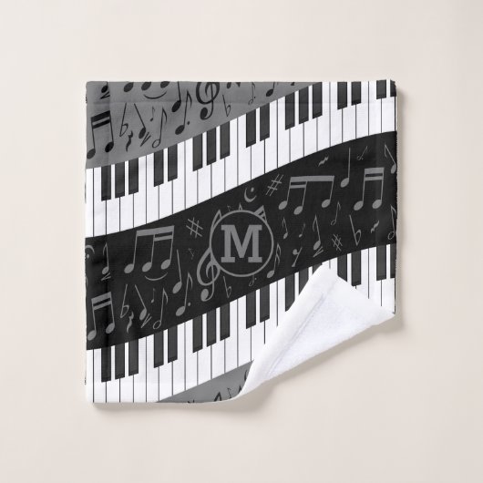 Monogrammen van pianosleutels en muzieknoten bad handdoek (Wasdoekje)