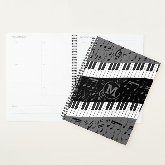 Monogrammen van pianosleutels en muzieknoten planner (Display)