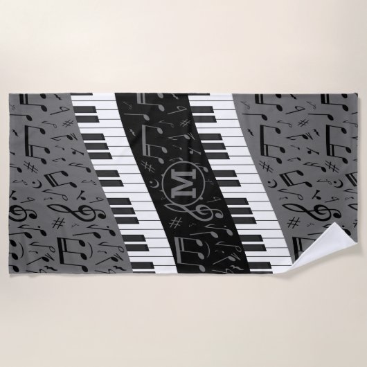 Monogrammen van pianosleutels en muzieknoten strandlaken (Voorkant)