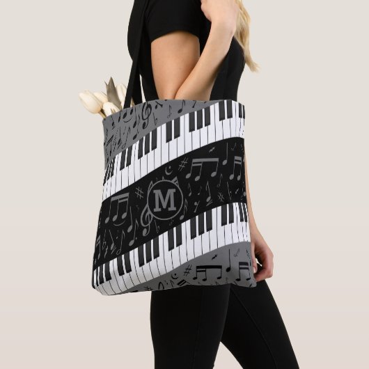 Monogrammen van pianosleutels en muzieknoten tote bag (Dichtbij)