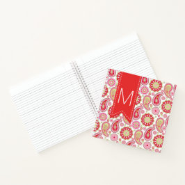 Monogrammen van rode, roze en groene Paisley Notit Notitieboek