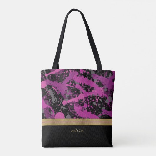 Monogrammen van roze en grijze verf tote bag (Achterkant)