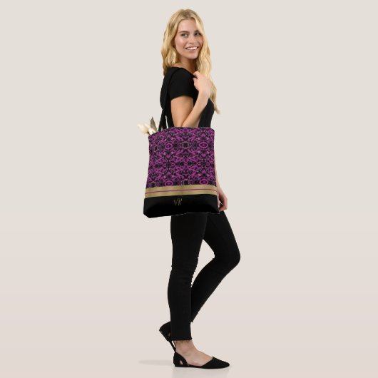 Monogrammen van roze en grijze verf tote bag (Op model)