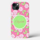 Monogrammen van roze en groene Floral Case-Mate iPhone Case (Achterkant)