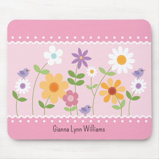 Monogrammen van roze en witte Floral Muismat (Voorkant)