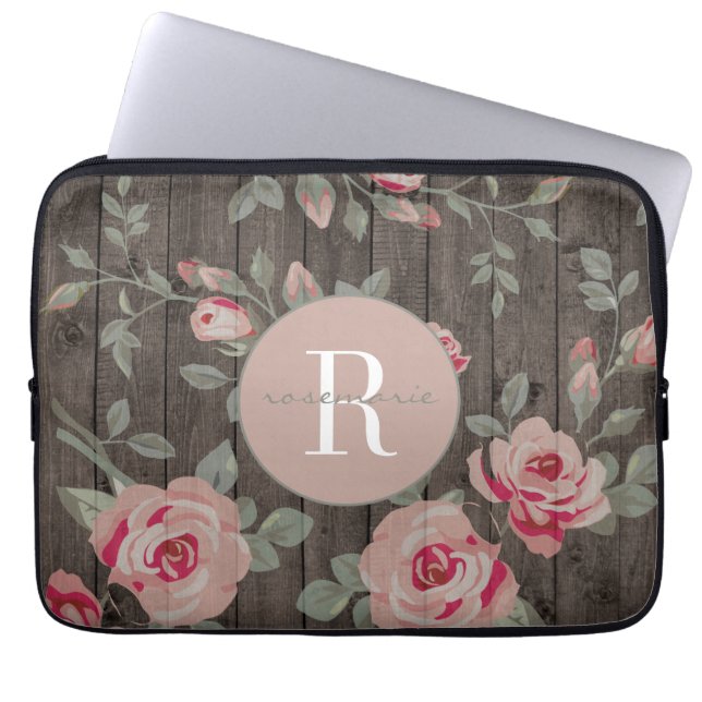 Monogrammen van Rozen op het Hoesje van MACBook Laptop Sleeve (Voorkant)