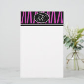 Monogrammen van warmroze zebrastrips briefpapier (Staand voorkant)