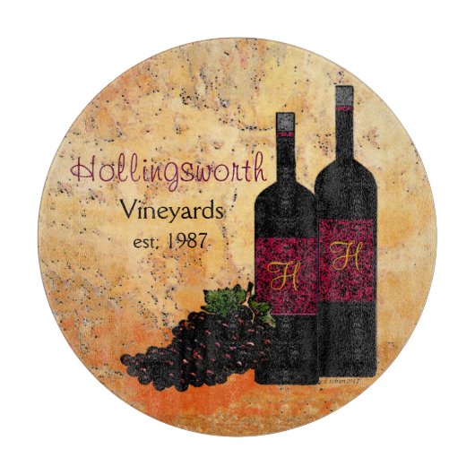 Monogrammen van wijnflessen en -druiven snijplank (Voorkant)