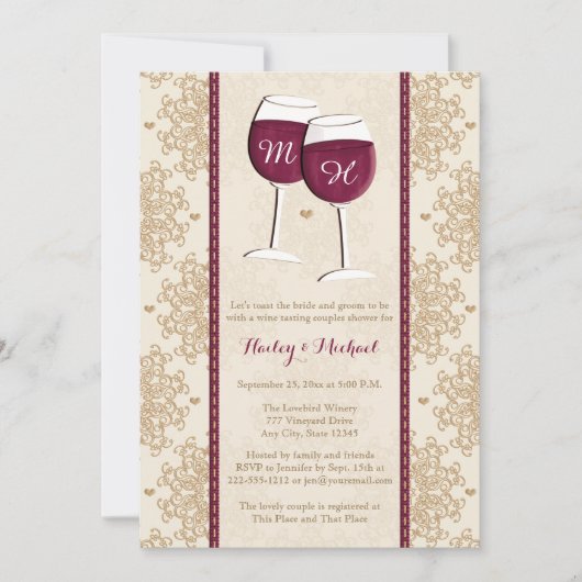 Monogrammen van wijnglazen stellen weduwenkast kaart (Voorkant)