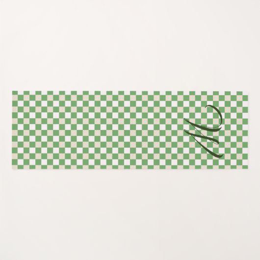 Monogrammen van witte, groene en beige checkboard yogamat (Voorkant (horizontaal))