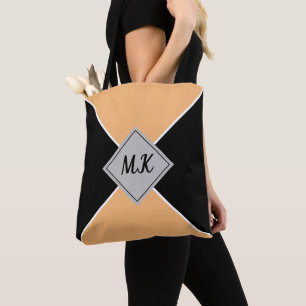 Monogrammen van zwart en perzikkleurblok tote bag