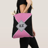 Monogrammen van zwart en roze kleurenblok tote bag (Dichtbij)