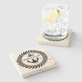 Monogrammen van zwart, rond en rond anker stenen onderzetter (Zijkant)