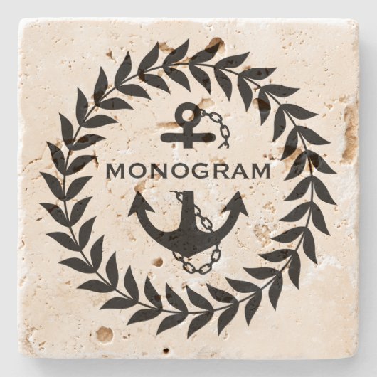 Monogrammen van zwart, rond en rond anker stenen onderzetter (Voorkant)