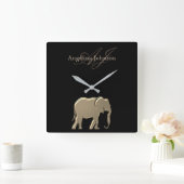 Monogrammen van zwarte en goudolifanten vierkante klok (Huis)