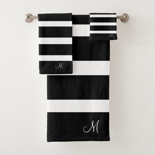 Monogrammen van zwarte en witte moderne strepen bad handdoek (Insitu)