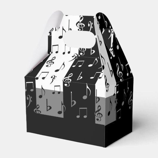 Monogrammen van zwarte & witte muziekstrips bedankdoosjes (Achterkant)