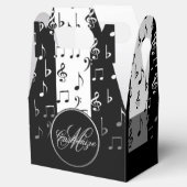 Monogrammen van zwarte & witte muziekstrips bedankdoosjes (Geopend)