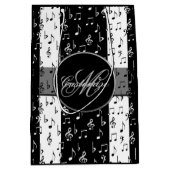 Monogrammen van zwarte & witte muziekstrips medium cadeauzakje (Voorkant)