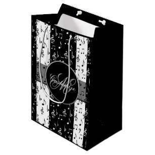 Monogrammen van zwarte & witte muziekstrips medium cadeauzakje