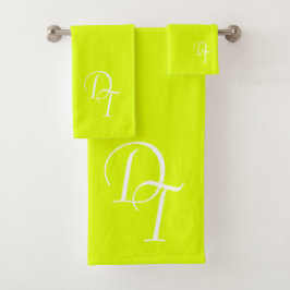 Monogrammen - vaste kleur fluorescerend geel bad handdoek