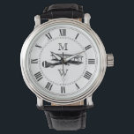 Monogrammen vliegtuig horloge<br><div class="desc">afbeelding. Romeinse cijfers. Vervang placeholder brieven met uw initialen.</div>
