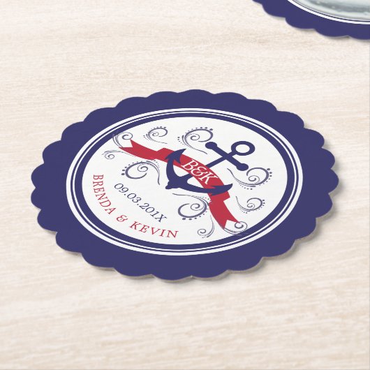 Monogrammen voor anker- en marineblauw-antikanker  kartonnen onderzetters (Gekanteld)