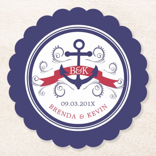 Monogrammen voor anker- en marineblauw-antikanker  kartonnen onderzetters (Voorkant)